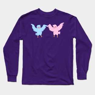 Cute Cartoon Dancing Blue and Pink Birds Long Sleeve T-Shirt